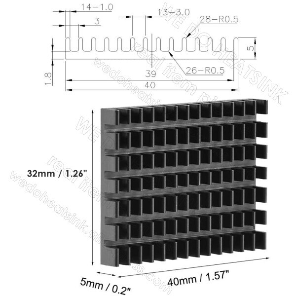 우리는 CPU ic를 위해 냉각하는 방열판 32x40x5mm 검정 슬롯 양극산화처리 알루미늄 냉각기