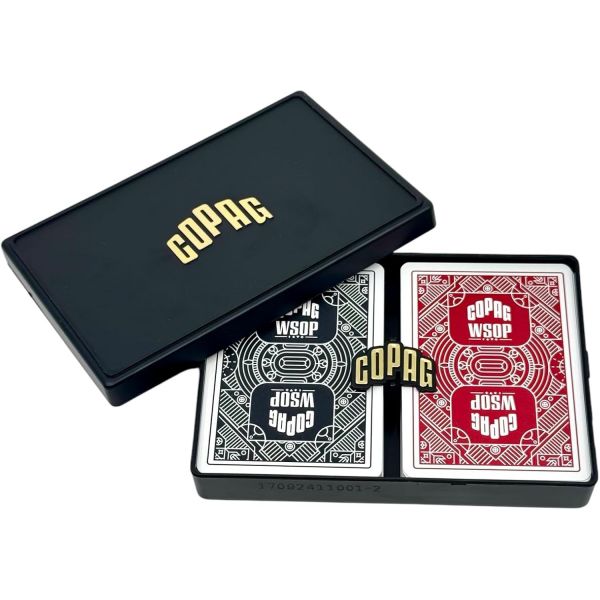 [해외] 코팍 WSOP 100 플라스틱 카드 - 표준 크기 포커 점보 인덱스 검은색/빨간색 더블 덱 세트