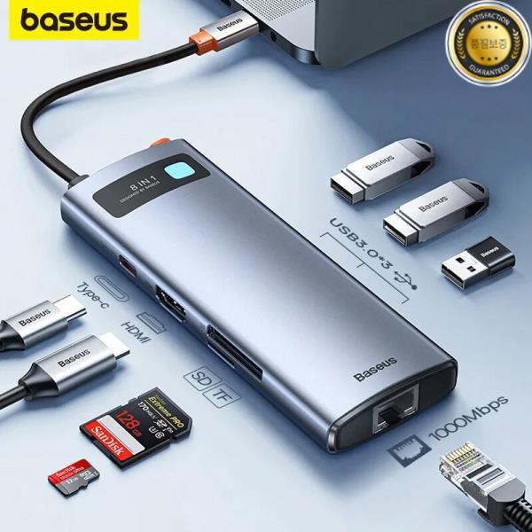 [오늘출발] AliExpress Collection Baseus 맥북 프로용 USB 3.0 허브 노트북 태블릿 액세서리 C타입-이더넷 포트 PD 10