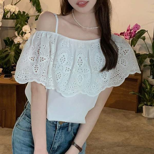 한쪽 BS32SN76 끈나시 레이스 블라우스 팔뚝살 커버