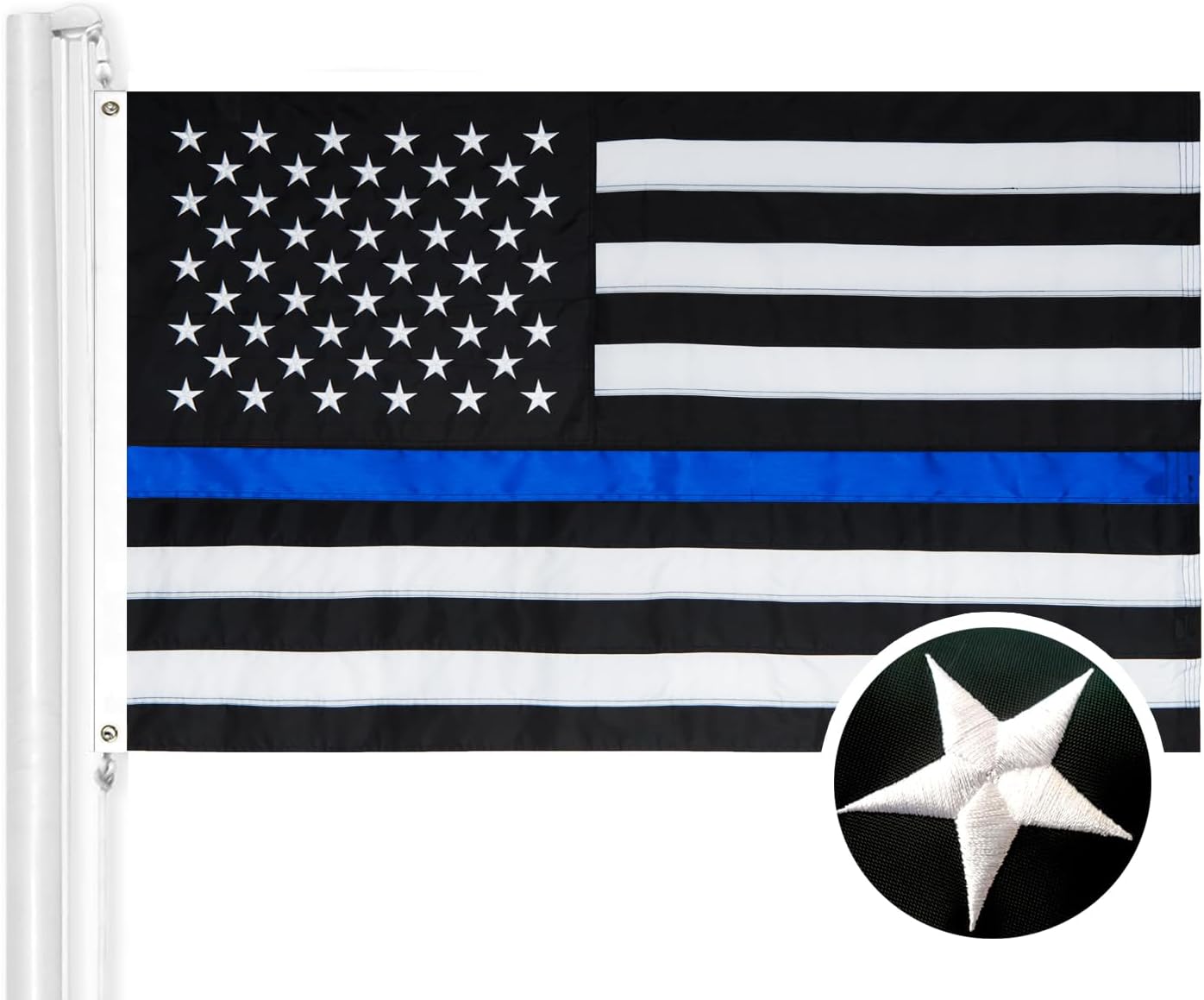 [오늘출발] 윈비 얇은 블루 라인 깃발 3x5 피트 - 자수 스타 헤비 듀티 나일론 바느질
