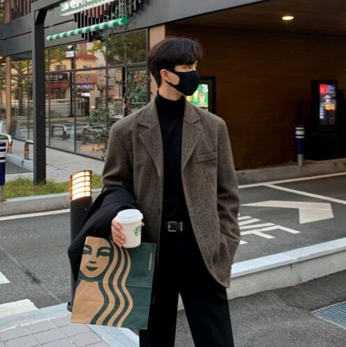 다빈 남성 자켓 빈티지 신사 모직 정장 추동 캐주얼 상의 싱글 코트 OP4