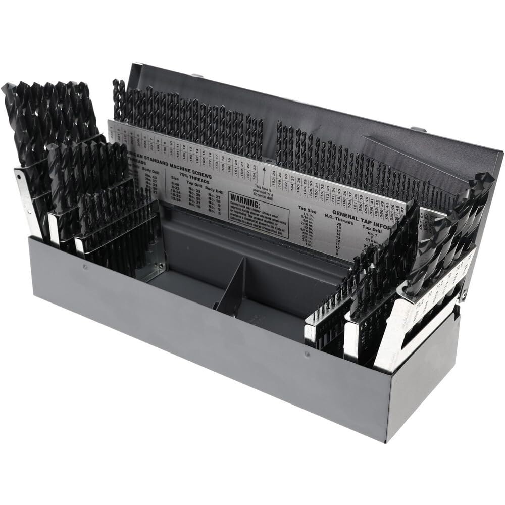 [오늘출발] 허텔 드릴 비트 세트 114피스 고속 스틸 조버 길이 드릴 비트 1/16-1/2인치 산화물 마감 118 포인트 표준