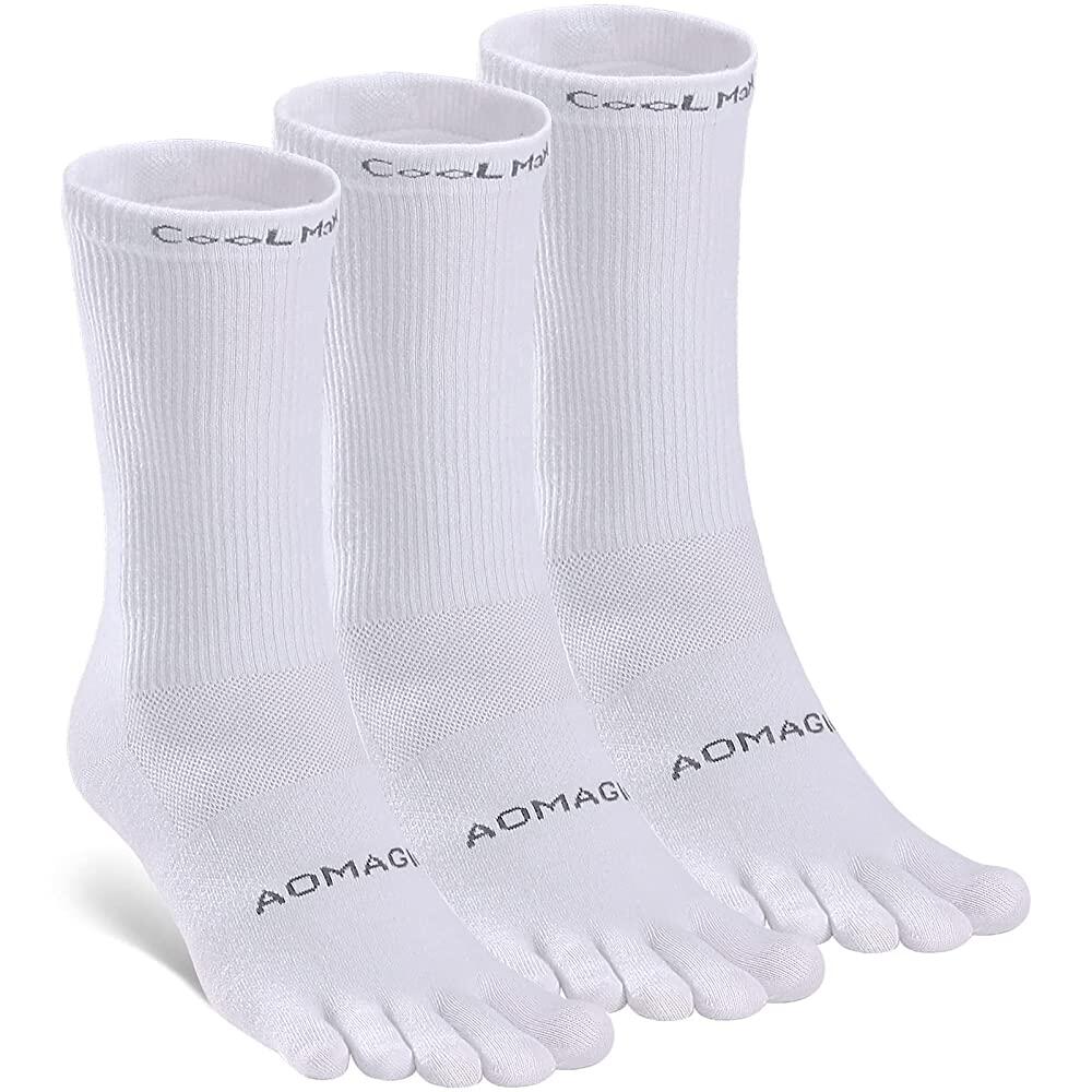 Aomagic 발가락 양말 남성 여성 운동용 러닝 쿨맥스 다섯 손가락 크루 양말 편안하고 통기성 좋은 경량 3쌍