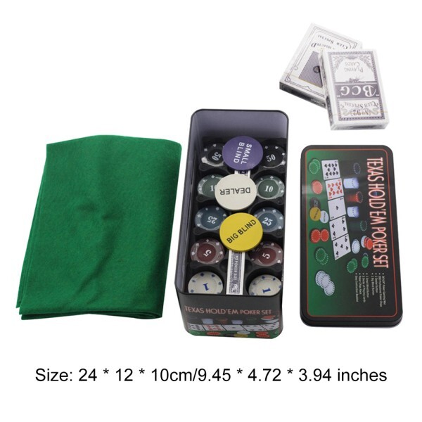 [오늘출발] 200개 포커 및 블랙잭 게임 세트 창의적인 디자인 최고의 선물 카지노 텍사스 휴대용 철제 케이스 파티 액