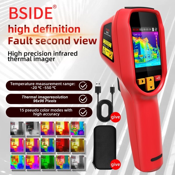 BSIDE HX1 휴대용 열화상 카메라 PC 분석 소프트웨어 산업용 테스터 -20~550C 240240IR 해상도 15가지 색