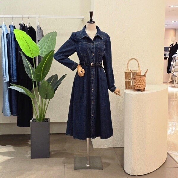 포커스 대구백화점 4CUSA라인 카라넥 데님 롱원피스(FS6B9OP5328)