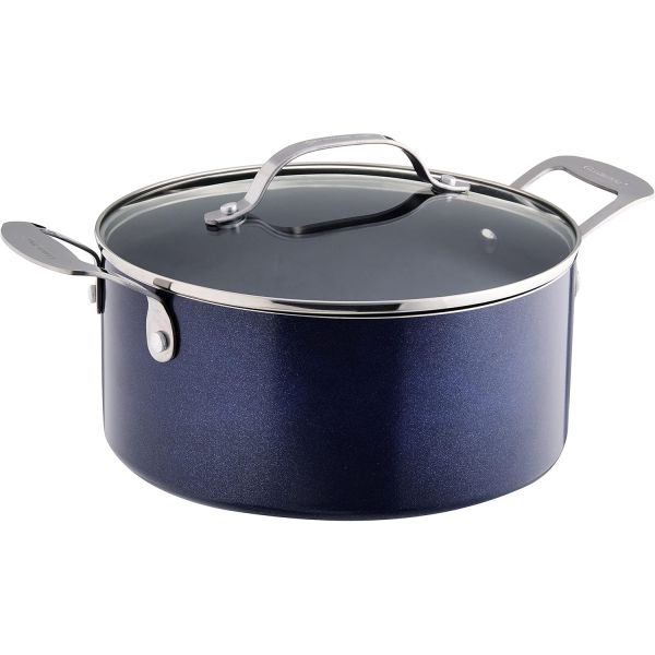 그라나이트스톤 블루 5쿼트 스톡 냄비 울트라 논스틱 내구성 광물 유래 다이아몬드 강화 표면 유지 쿨 손잡