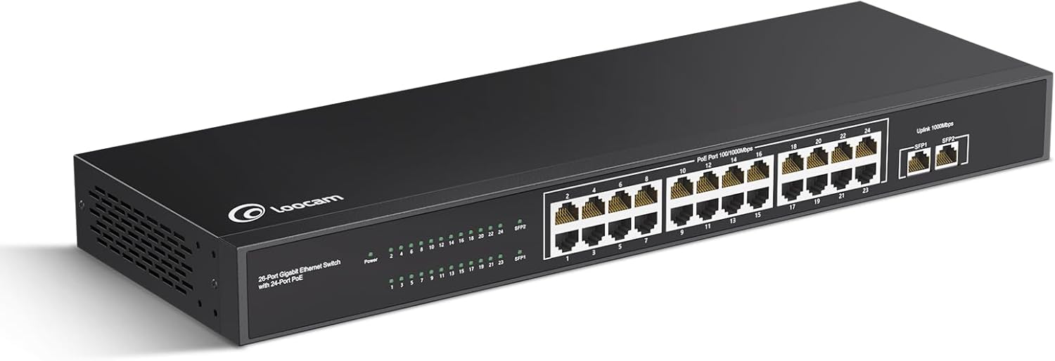 [오늘출발] 24포트 기가비트 PoE 스위치 바이 Loocam 업링크 포트 2개 156W IEEE802.3af at