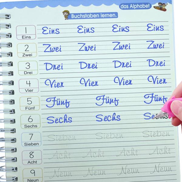 [오늘출발] 재사용 가능한 학습 알파벳 3D 캘리그래피 카피북 수학 독일어 책 그림 숫자 교육  연습 장난감 선물