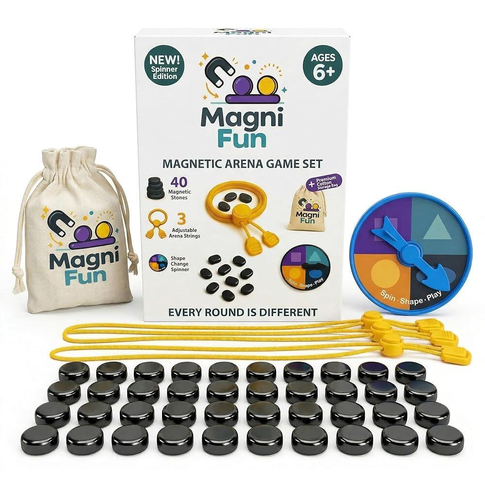 2 MagniFun 마그네틱 체스 게임 - 어린이 및 성인용 가족 전략 보드 | 새로운 아레나를 돌릴 때마다 스피너