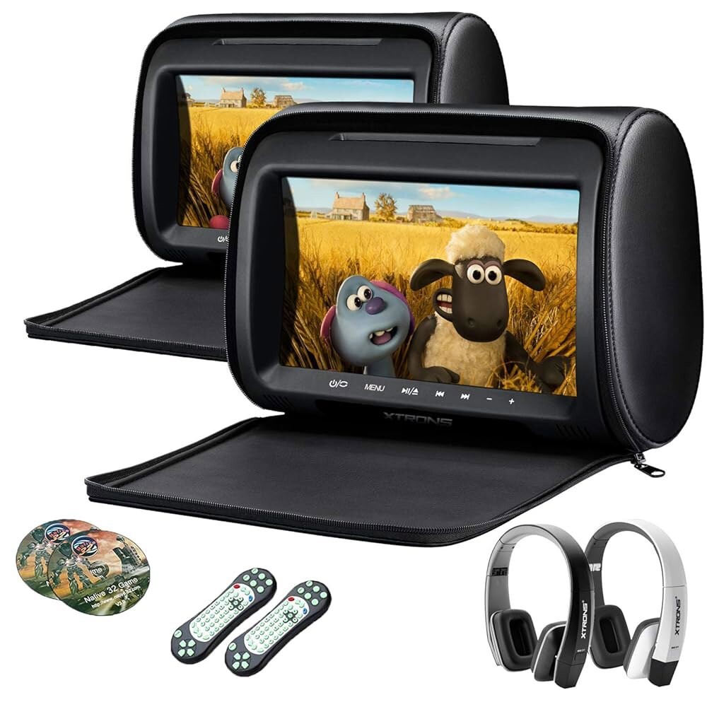 [오늘출발] XTRONs 페어 카 헤드레스트 DVD 플레이어 9인치 화면 듀얼 차량 모니터는 슬롯 로드 오디오 비디오 게임