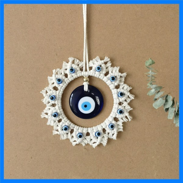 수공예 원형 벽 장식 (사악한 눈) - 큰 파란 집 벽걸이에 적합 안전과 보호 제공