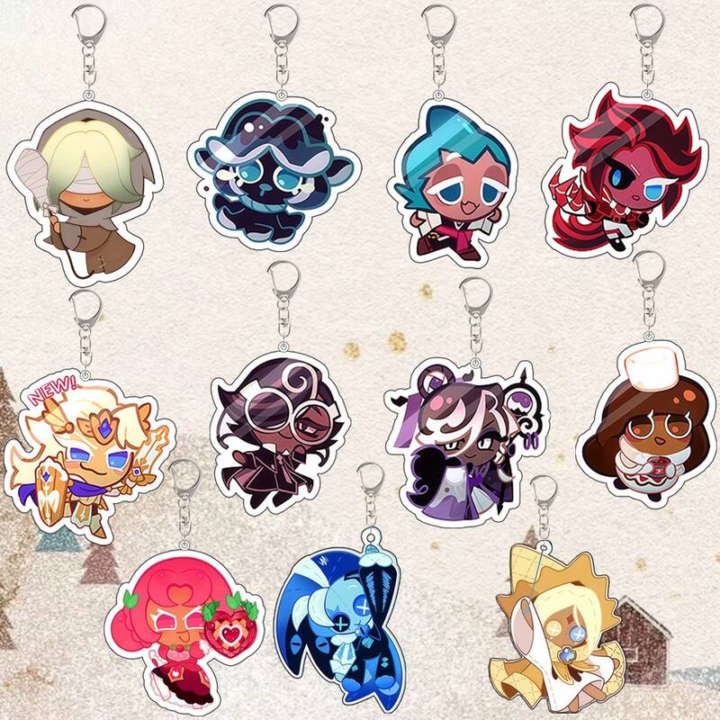 [해외] 아크릴 키링 쿠키런 Q 버전 딸기 쿠키 섀도우 밀크 퓨어 바닐라 게임 주변기기 키체인 귀여운 선물
