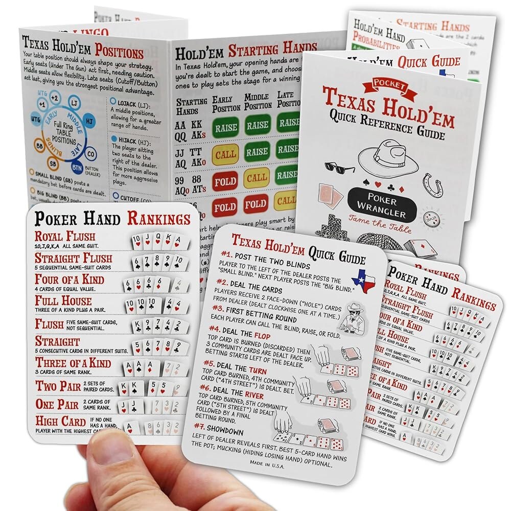 [오늘출발] 포커 랭글러 5종 포커 핸드 랭킹 카드 세트와 텍사스 홀덤 치트 시트 포켓 가이드
