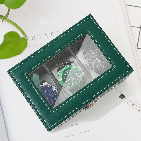 [오늘출발] VANSIHO 프로모션 여러 슬롯 6/10/12 그리드 프리미엄 그린 PU 가죽 쥬얼리 시계 상자 친구 선물