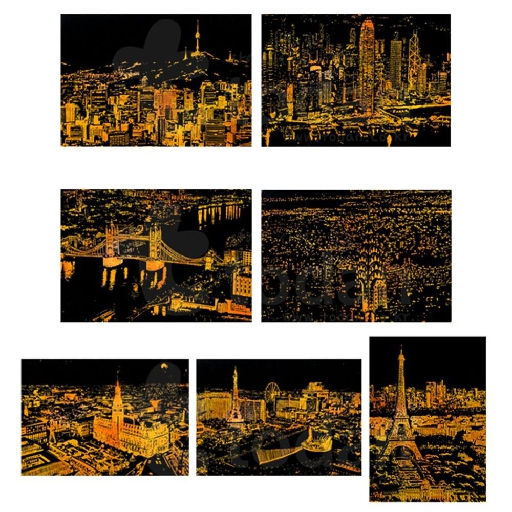 (라스베가스)TD 세계 야경 스크레치 페이퍼 대/스크래치/종이/검정/아트/미술/수업/교재/교구/학생/그림/놀