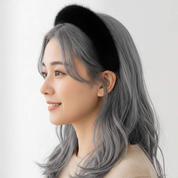 로얄 319ILM48 럭셔리 4color 풀스킨 밍크 퍼 헤어 밴드 머리띠 블랙