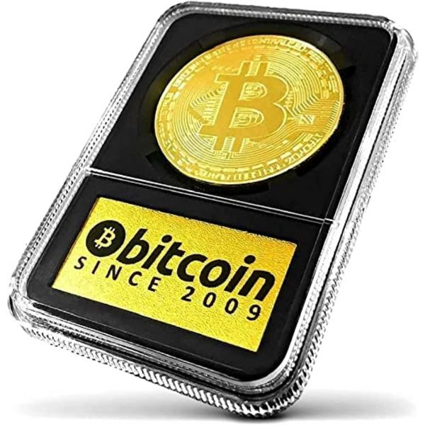 비트코인 동전 수집가용 한정판 케이스 실물 금화와 암호화폐 디스플레이 | 사실적인 디테일이 있는 책상