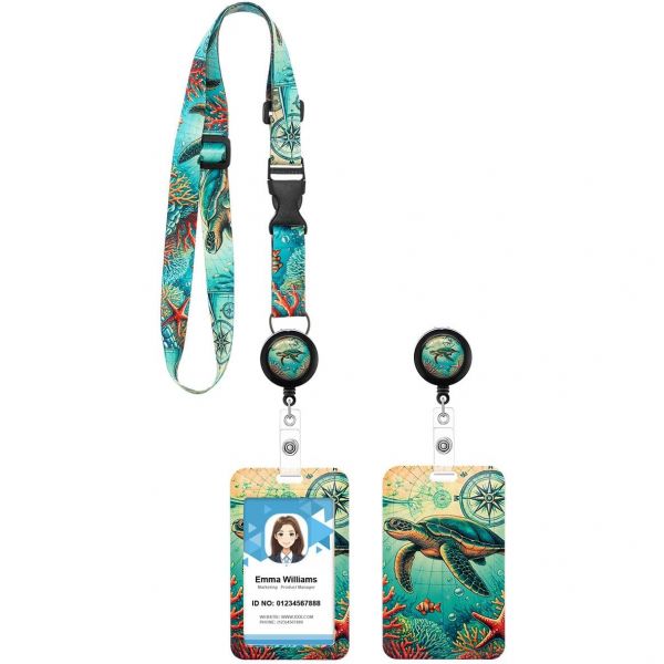 명찰 목걸이 사원증 관광 해양거북이 명찰끈 조절 가능한 끈 늘어나는 릴과 신분증 홀더 포함 선박 카드 및