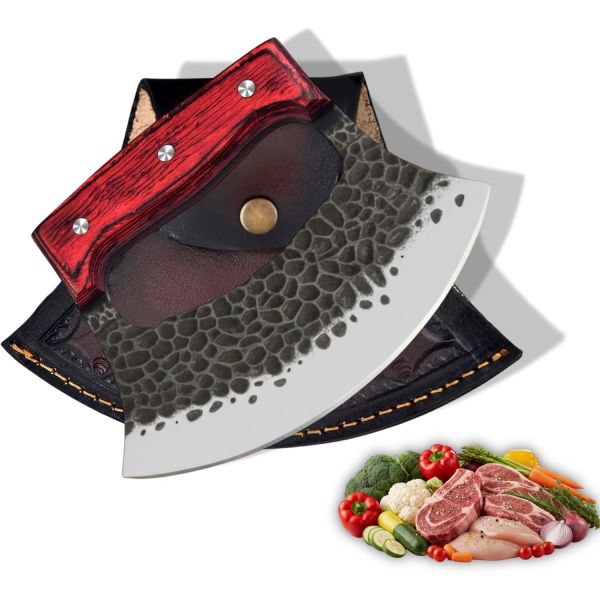 피자커터 컷팅기 업소용 탄소 수제 피자 커터 울루 나이프  풀 탱 고탄소 강 메잘루나 록커 초퍼와 칼집