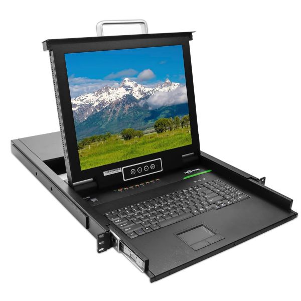 KVM 스위치 모니터 마우스 1U 랙 마운트 콘솔 8포트 VGA 17인치 LCD 터치패드 키보드 8개 케이블 포함 전면