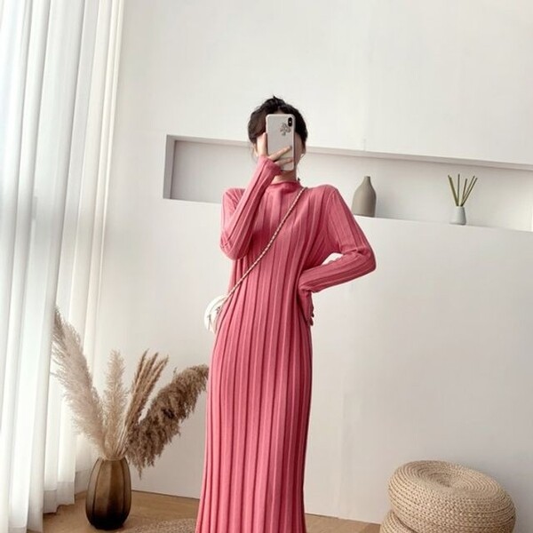 빅골지 아이보리 빅골지니트원피스 핑크 니트원피스 (WD8CBA3)