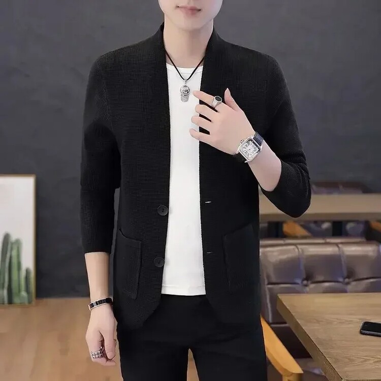 [해외] 남성 가디건 40대 남성용 니트 주머니가 코트 재킷 비즈니스 의류 하이 있는 신상 복제품