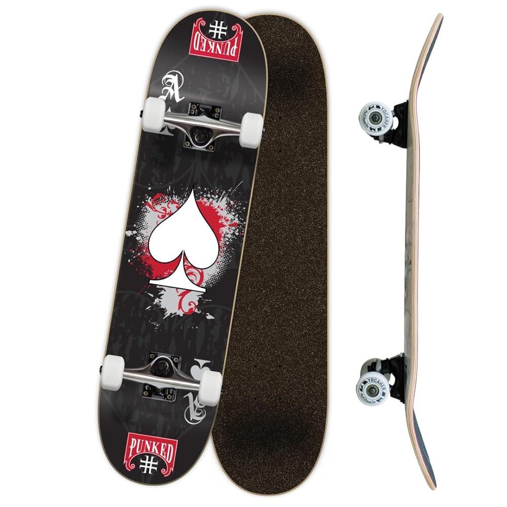 Yocaher Poker Series 프로 컴플리트 스케이트보드 19.7 x 78.7cm(7.75 31인치) - 더블 킥 오목 데크 ABEC