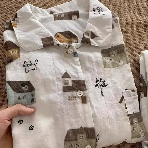 원픽 커플 잠옷세트 고양이와 나무집 봄가을 잠옷 풍 공식 OP3