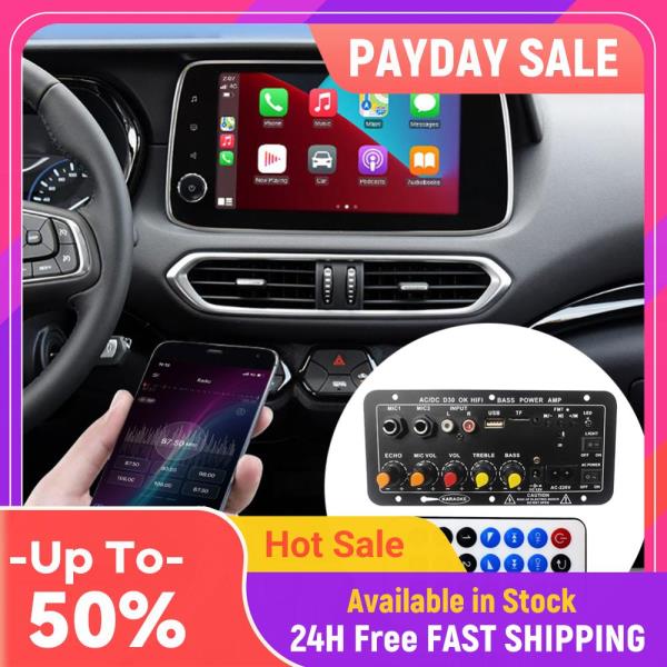 [오늘출발] [호환] 12V 220V 가라오케 앰프 듀얼 마이크 블루투스 호환 중저음 사운드 무선 라디오 모듈 TF USB 스테레오 사운