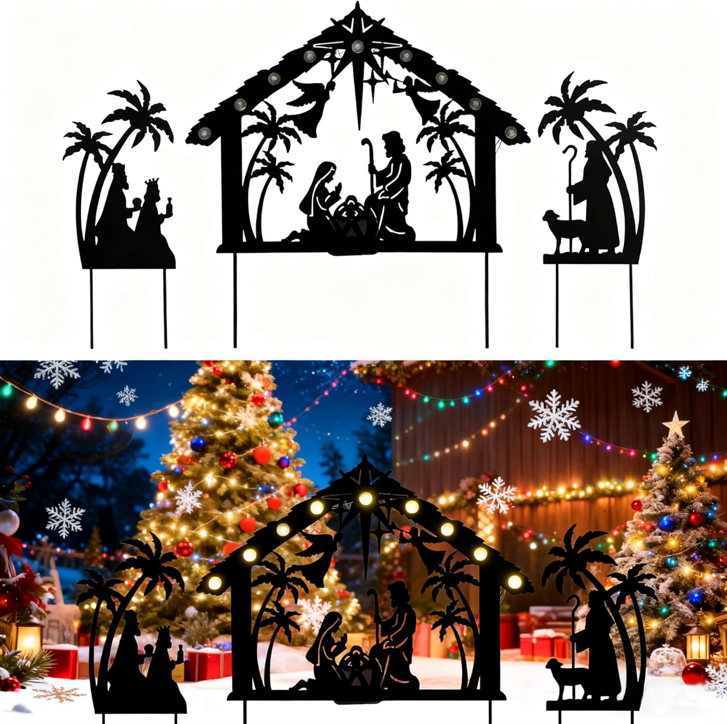 [오늘출발] 광시 3팩 조명 금속 성탄화 장면 정원 말뚝 태양 크리스마스 장식 야외