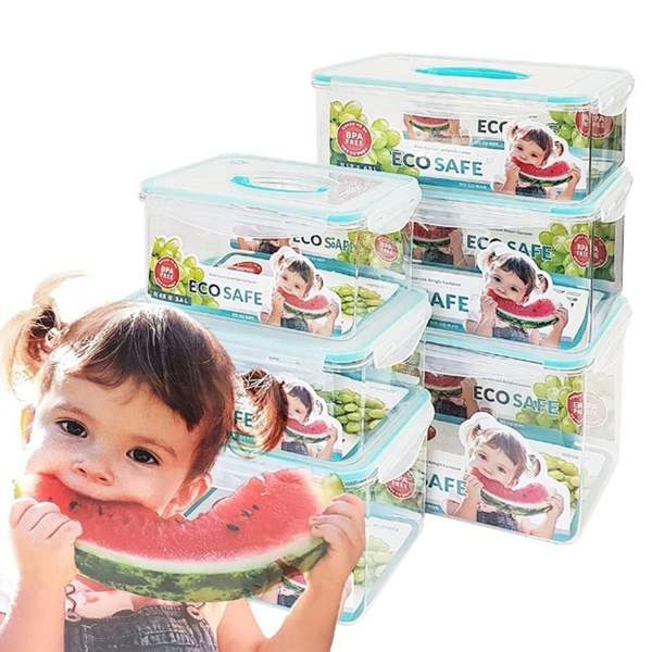 (콩심팥심)음식저장플라통 손잡이착용식 사각뚜껑형 1.8L봉입5개