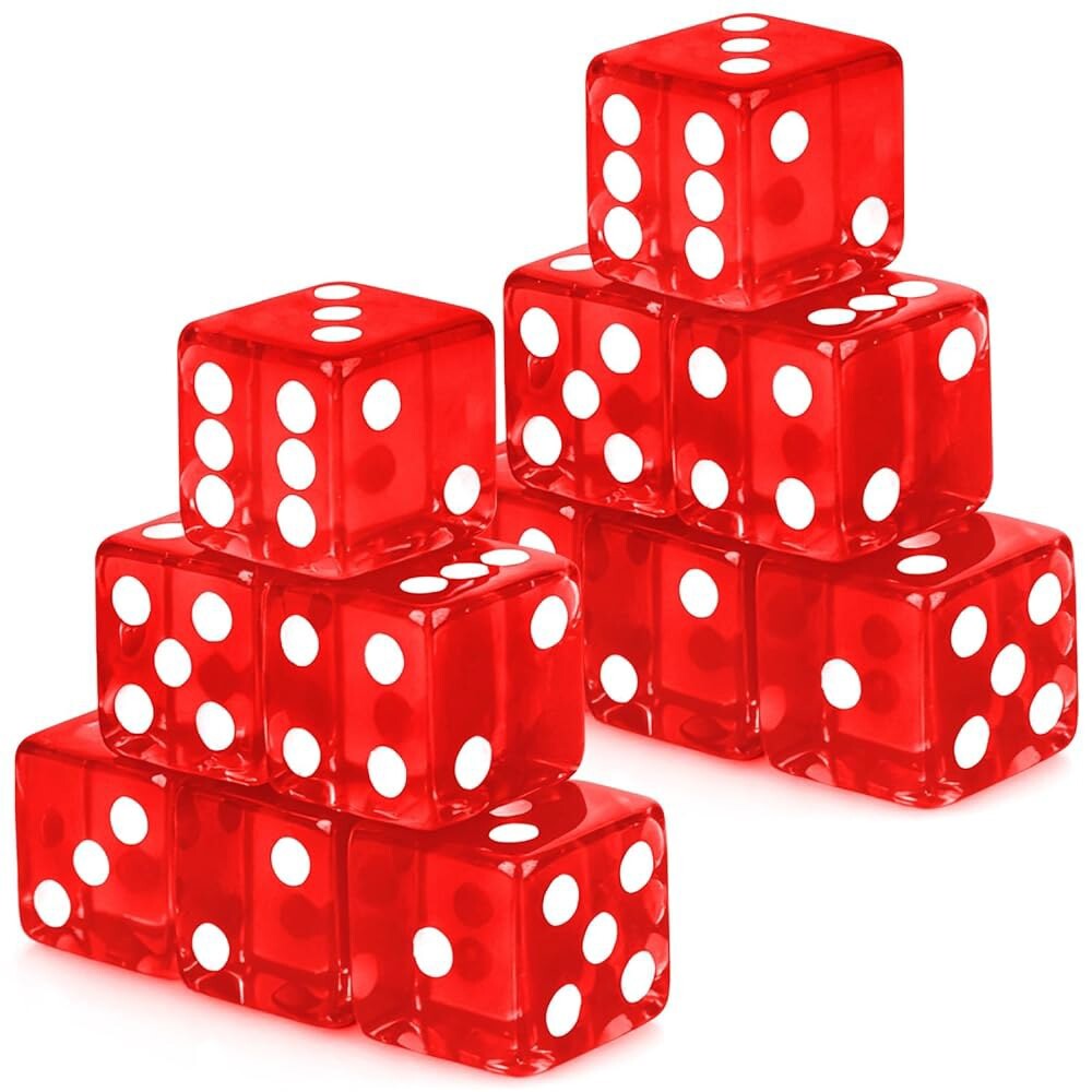 아데코톡 12개 19미리 카지노 주사위 아크릴 빨간색 반투명 D6 6면 크래프 테이블 게임 보드 수학 용품
