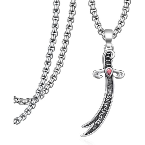 스털링  11402114 남자 목걸이 캐주얼 심플 가벼운 남성용 줄피카르 검 925 실버 이맘 알리 펜던트 무슬림