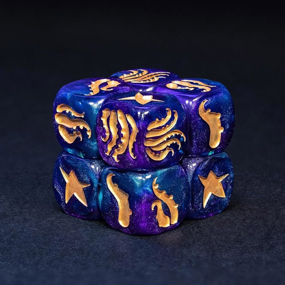 [해외] Cthulhu Tentacle Dice 세트 u2013 10 D6 16미리 엘드리치 호러 주사위 골든 엘더 사인 DND 워해머 오브 TT