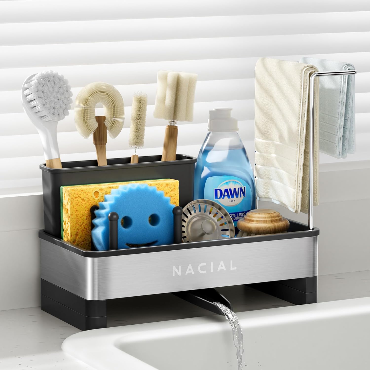 [오늘출발] 나시알 주방 싱크대 캐디 오르간지에(하이 브러시 홀더 포함) 두 개의 수건