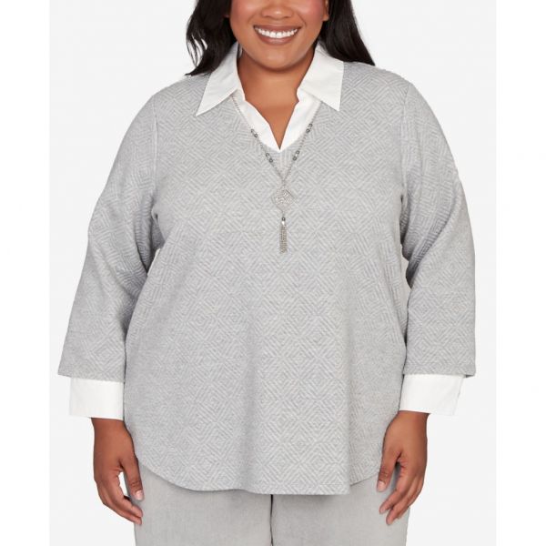 [해외] 알프레드 더너 플러스 사이즈 스톡브리지 다이아몬드 자카드 투인원 탑과 목걸이 SSPHHWJG 977390