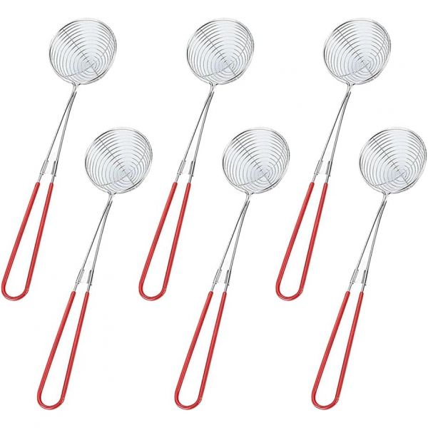 6개 2.5인치 스테인리스 스틸 체스트레이너 스쿱 핫팟 스푼 슬롯 국자 거미 스키머 주방 조리 도구 빨간색