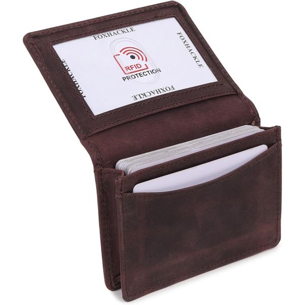 폭스해클 가죽 신용카드 지갑 남녀공용 소형 RFID 차단 이중지갑 ID 슬롯 포함 헌터 커피 브라운 3051691