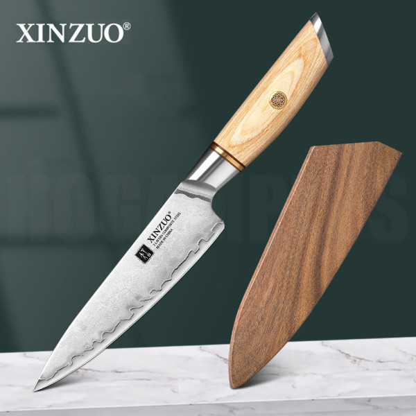 신주오 XINZUO 5인치 유틸리티 나이프 고강도 삼층 복합강 다용도 과일칼 전용나무칼집포함 LAN-BXG-05