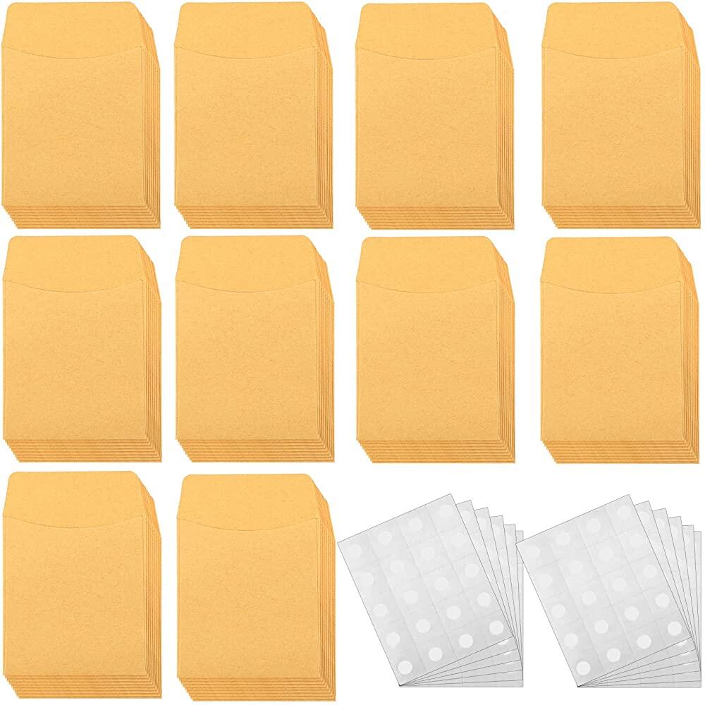 Zonon 도서 대출 카드 봉투 100피스 S 크래프트 컬러 접착식 도트 12 시트 포함 공공 도서관 및 학교 사