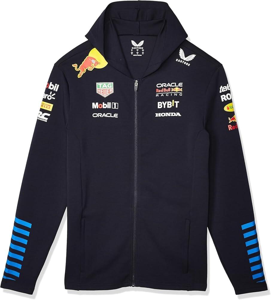 Castore Red Bull Racing F1 남성용 2024 팀 풀 지퍼 후드 스웨트셔츠 Night Sky