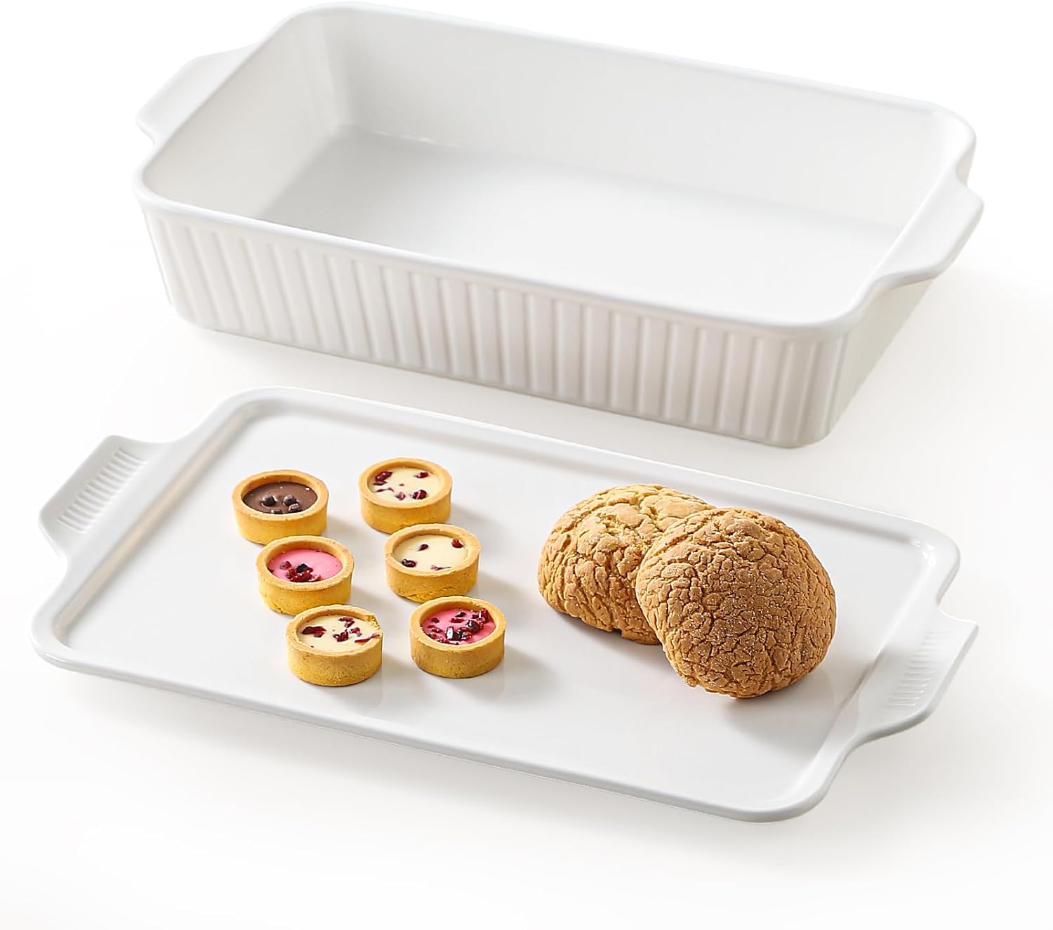 [오늘출발] [해외] 뚜껑이 있는 디자다 대형 카세롤 접시 세라믹 깊은 5.2-Qt (9 x13 ) 2-in-1 베이킹