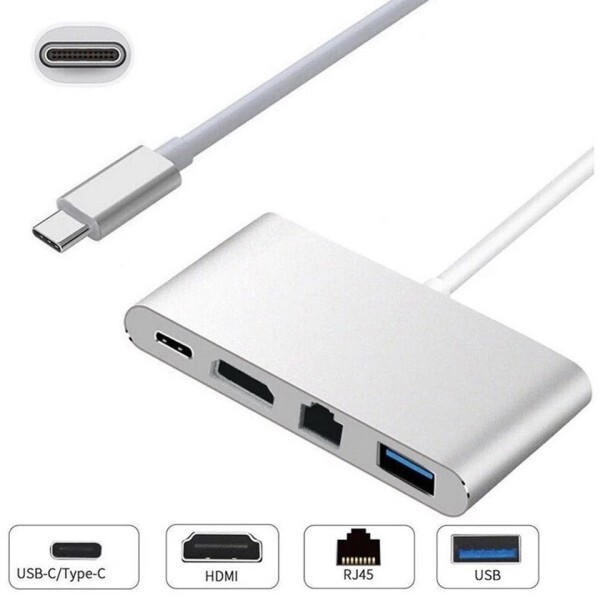 [해외] 맥북  노트북용 테베 5 in 1 타입-C 허브 USB-C to 4K 30hz HDMI 어댑터 100Mbps RJ45 이더넷 3.0 도킹 스
