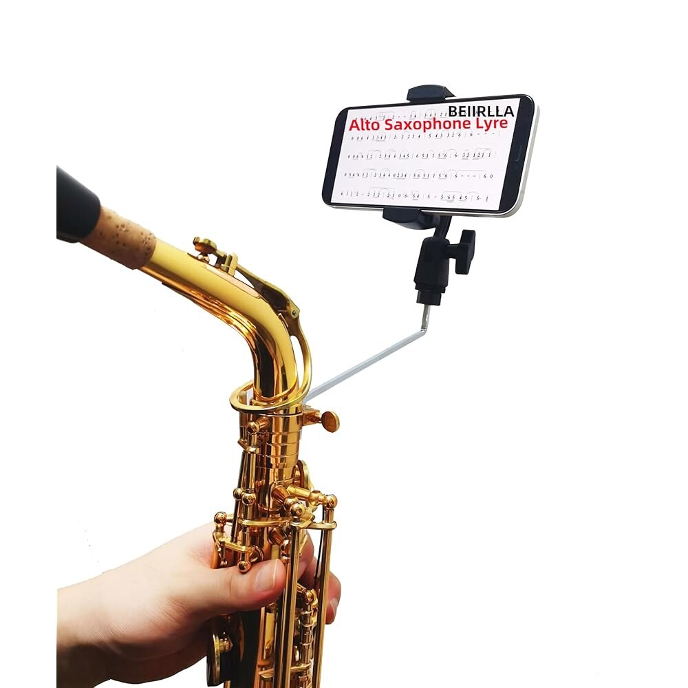 [해외] 색소폰 라이어 알토 테너 바리 색스 라이어를 위한 360 회전 조절 가능 마칭 밴드 휴대폰 홀더 4 X 4mm