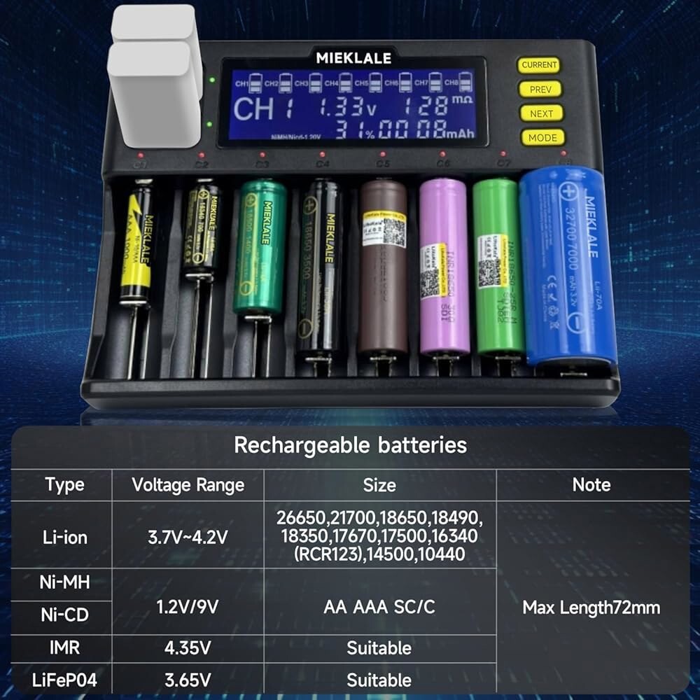 18650 배터리 충전기 충전식 이온 LIFEPO4 RCR123 2 갖춘 NICD 슬롯 AAA E 스마트 NIMH 9V 8 및 베이 10440