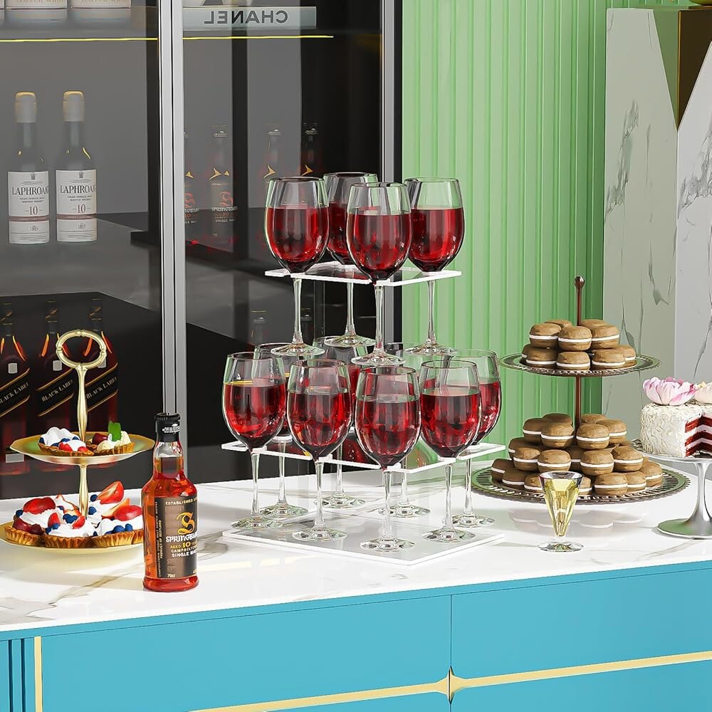 라움폰 샴페인 타워 직사각형 아크릴 음료 타워 13.3X9.4X14.9인치 학교 축하를 트리 사이트 슬롯 2단계