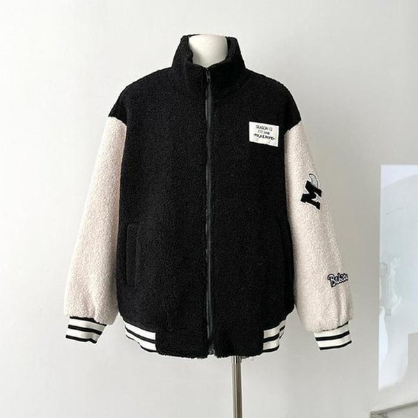 더블디 여성 겨울 후리스 패치 디자인 뽀글이 점퍼 LK-J022 11684989A