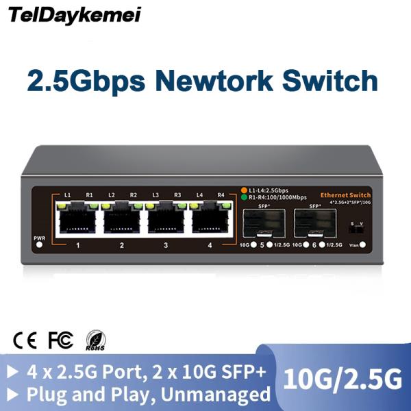 [오늘출발] 2.5Gbps 이더넷 스위치 4 포트 2500Mbps 네트워크 스위처 2 10G SFP+ 슬롯 홈 랩 허브 인터넷 분배기 플러